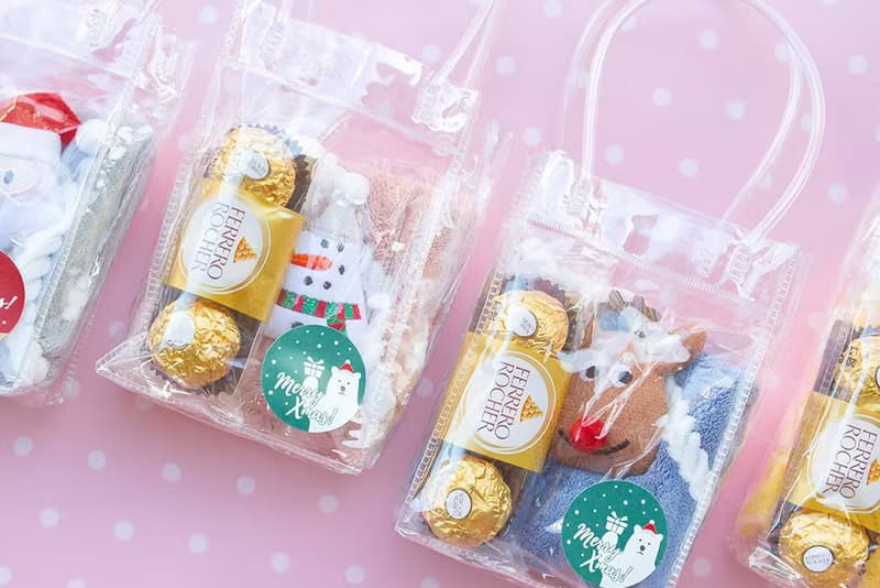 聖誕節禮物贈品 聖誕擦手巾+金莎巧克力3顆入 (4款隨機出貨) 禮物