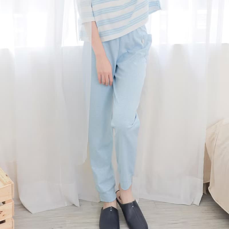 UMORFIL膠原蛋白條紋方領七分袖居家服-藍
