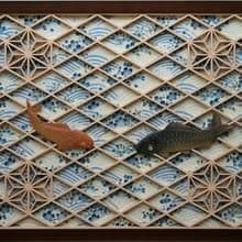 組子彫刻入りアートパネル クラシカル 鯉