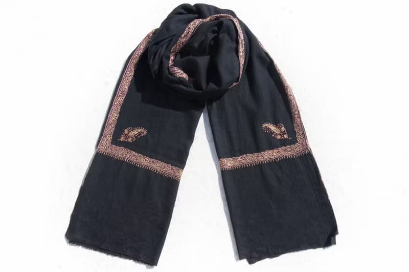 手織圍巾 編織圍巾 保暖毛毯 羊絨毯 刺繡毛毯 喀什米爾Cashmere/羊絨圍巾/純羊毛圍巾披巾/戒指絨披肩-刺繡花朵
