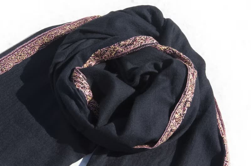 手織圍巾 編織圍巾 保暖毛毯 羊絨毯 刺繡毛毯 喀什米爾Cashmere/羊絨圍巾/純羊毛圍巾披巾/戒指絨披肩-刺繡花朵