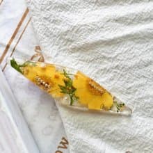 真花髮夾【向陽晶菊】 菱形 晶菊髮夾 黃色乾燥花