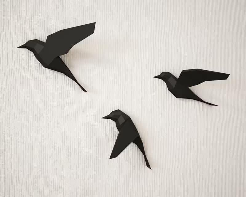 【數位】3D Papercraft Birds on wall, DIY paper sculpture, origami (Digital PDF template)