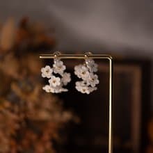 【戀花瀑布】 耳環 微鉤 針織 花 耳飾 耳夾 手作 耳針