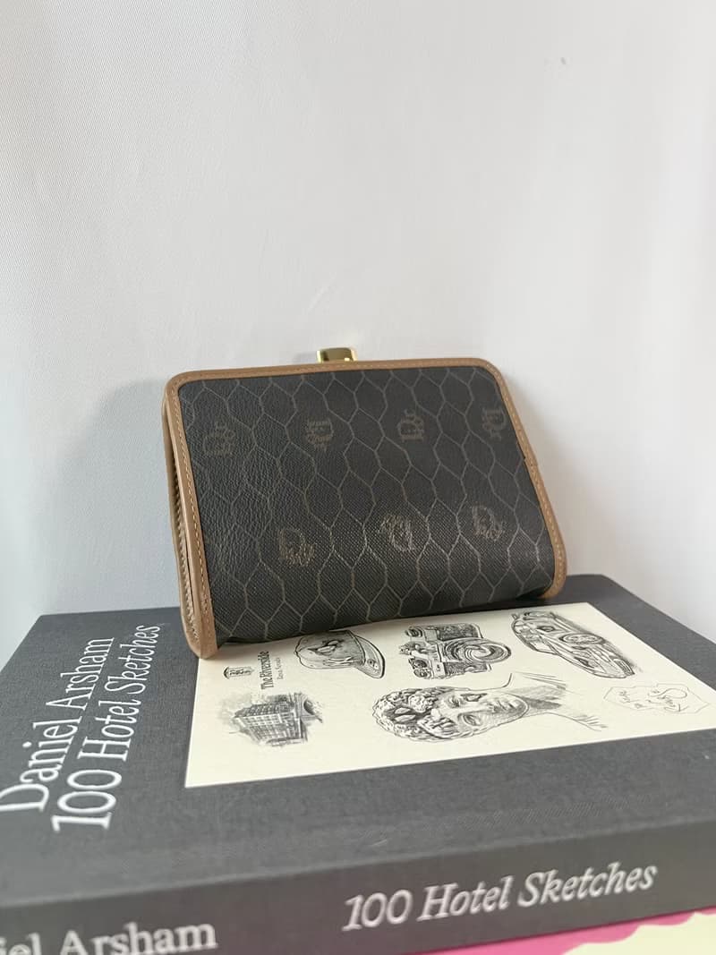 Dior啡色中古蜂巢口金零錢包手袋手拿包 日本中古vintage