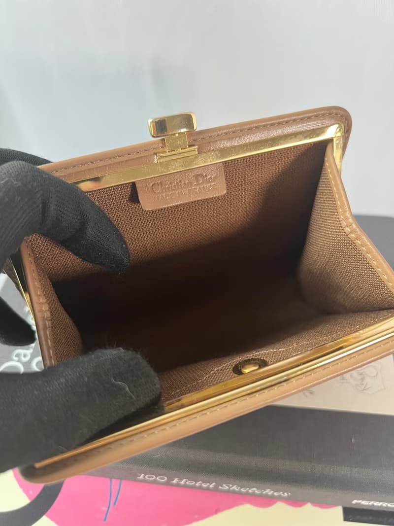 Dior啡色中古蜂巢口金零錢包手袋手拿包 日本中古vintage