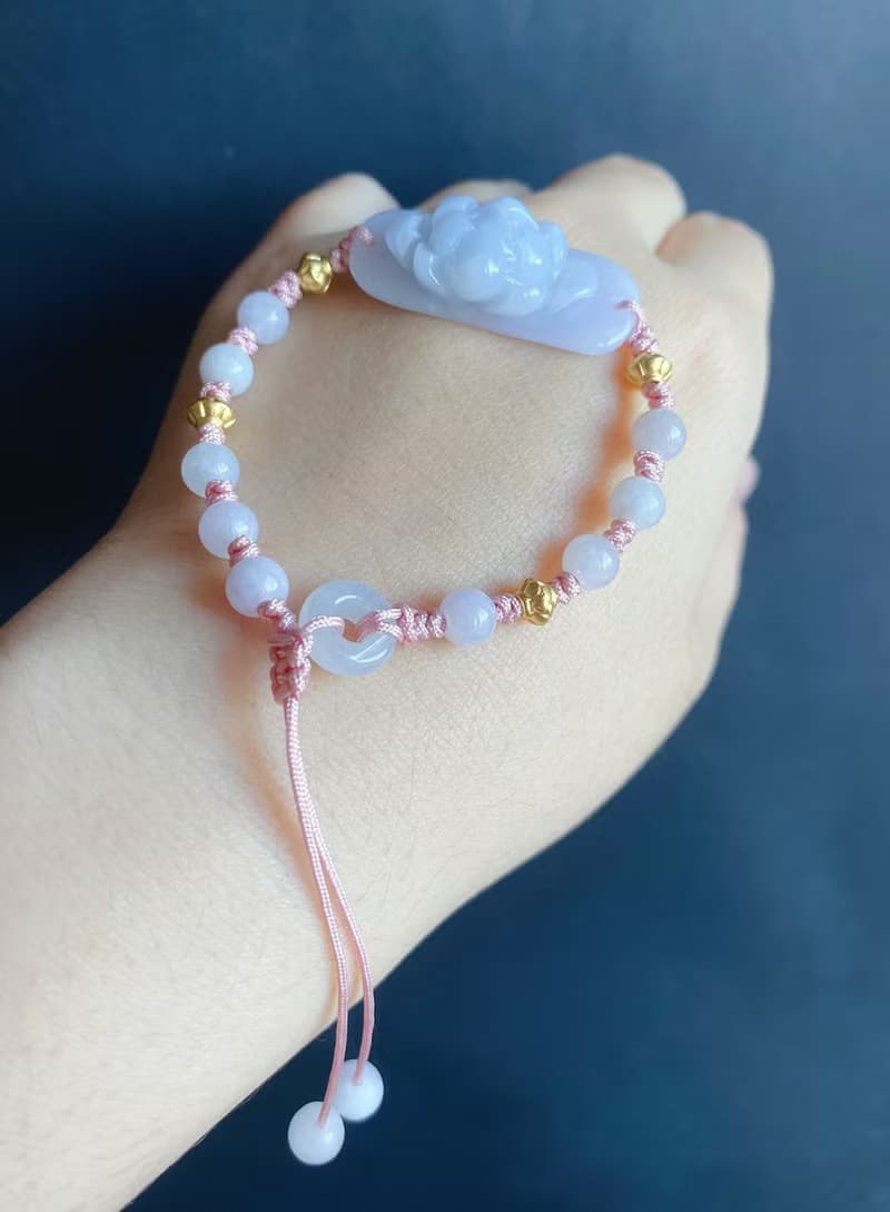 天然緬甸玉翡翠-紫底蓮花手牌 設計款 手鍊 生日 禮物