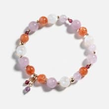 紫鋰輝紫晶太陽石石榴石14K包金水晶手鍊 禮物