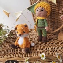 Little prince and fox. Stuffed dolls. Crochet fairytale toys. Prince doll fox