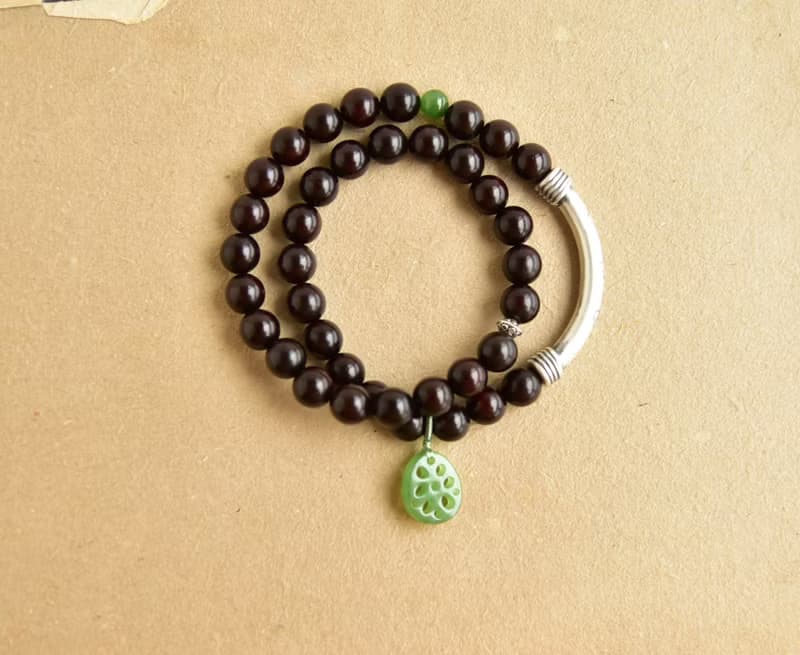 【流年】小葉紫檀 碧玉蓮藕 925銀手鐲 復古禪意手鏈手環