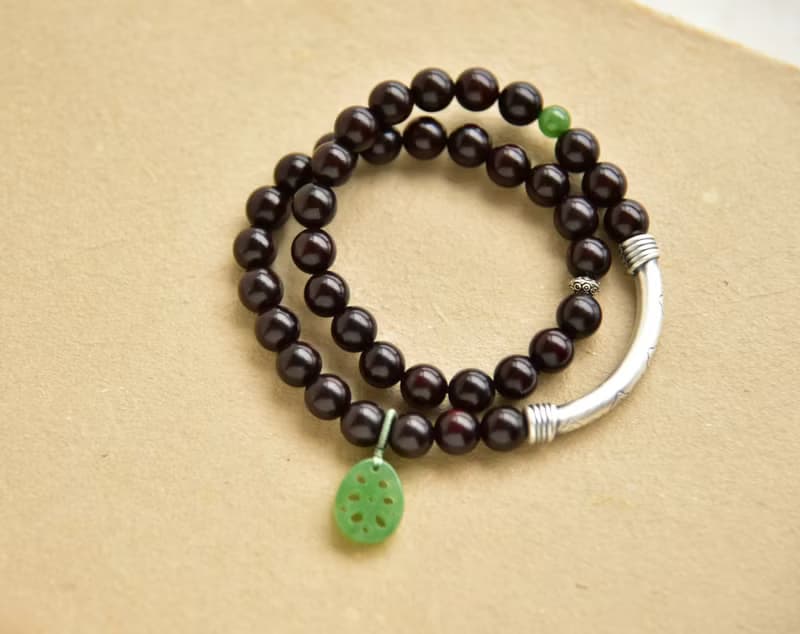【流年】小葉紫檀 碧玉蓮藕 925銀手鐲 復古禪意手鏈手環