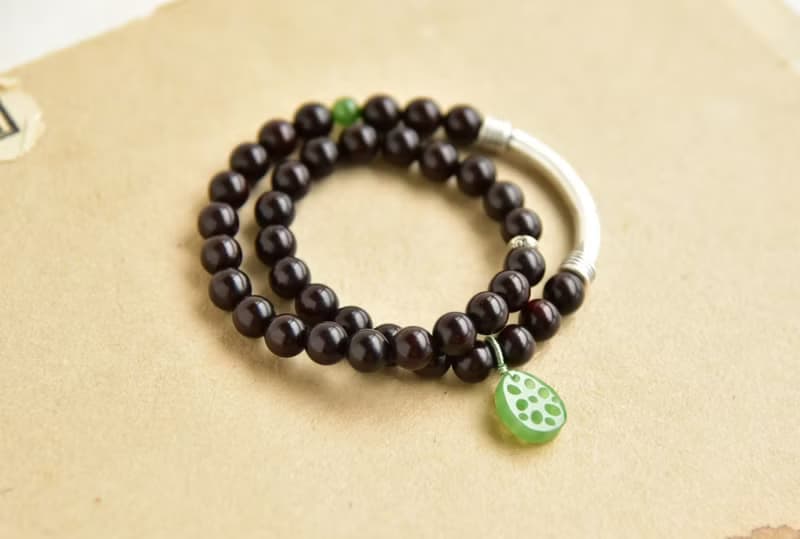 【流年】小葉紫檀 碧玉蓮藕 925銀手鐲 復古禪意手鏈手環