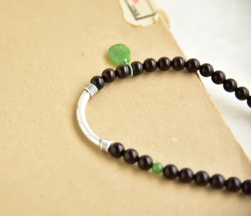 【流年】小葉紫檀 碧玉蓮藕 925銀手鐲 復古禪意手鏈手環