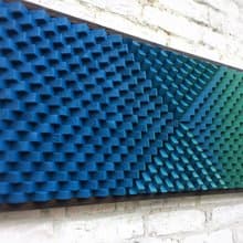 3D Wood Wall Art - Geometric Green Blue Modern Art - Acoustic Sound Diffuser