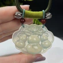 岫巖玉如意吊墜項鏈 冰潤淺黃綠 雕刻葫蘆花開富貴 福祿吉祥溫婉