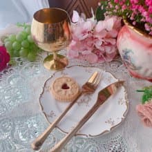 英國製1950年厚實古董古銅黃酮下午茶餐具水果刀叉組 純銅餐具