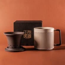 粉引白-直紋馬克杯550ml泡茶杯、內膽、蓋 三件式