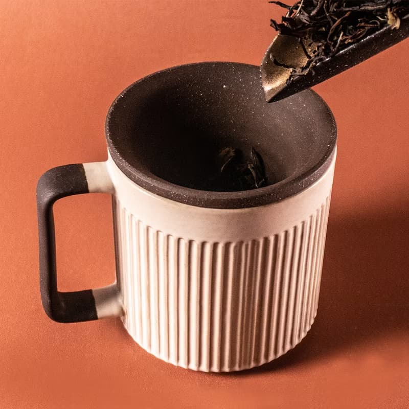 粉引白-直紋馬克杯550ml泡茶杯、內膽、蓋 三件式