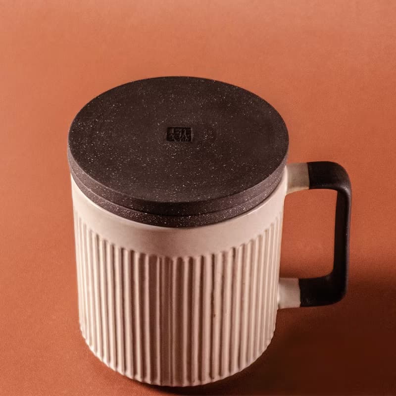 粉引白-直紋馬克杯550ml泡茶杯、內膽、蓋 三件式