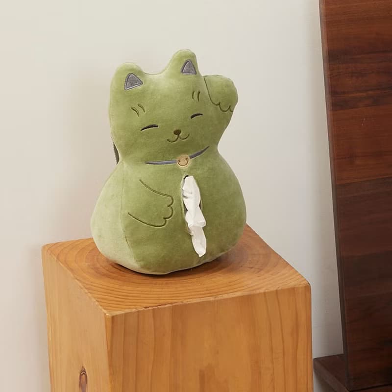 招財貓車用面紙套-抹茶綠