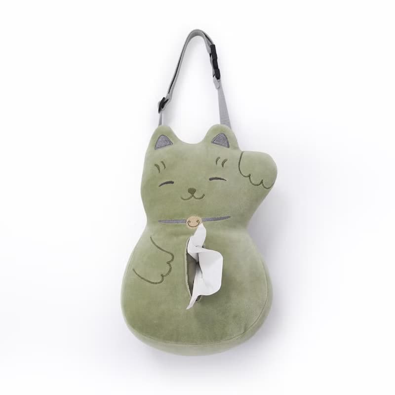 招財貓車用面紙套-抹茶綠