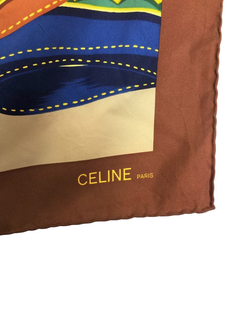 【 日本直送　名牌中古包 】CELINE セリーヌ スカーフ ブラウン シルク vintage ヴィンテージ オールド zsae8i