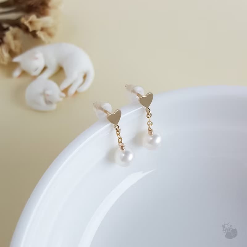 淡水珍珠 x 14KGF小愛心耳針