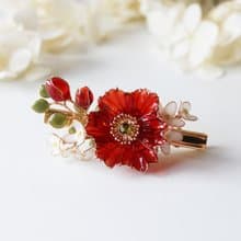 【虞美人髮夾】朱紅色虞美人花束 手工銅線樹脂 髮夾髮飾