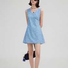 如果夏天不停 碎花V領牛仔背心連身裙