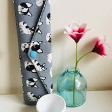 文青風環保筷袋  鬥牛犬 灰  手作餐具袋.交換禮物.