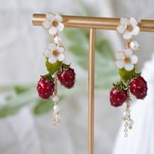 【紅色草莓組合耳飾】手工原創耳飾銅線樹脂 優雅 耳飾飾品