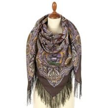 Pavlovo Posad Russian Shawl 100% Wool Scarf 125x125 cm Wrap Silk Fringe 2007-16