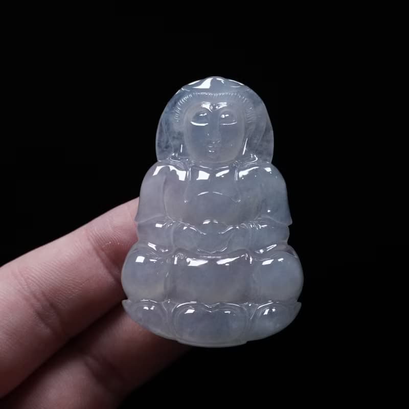 冰種翡翠精雕觀音菩薩 | 天然緬甸玉翡翠A貨 | 送禮