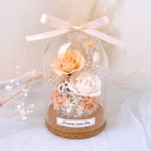 永生花玻璃盅-晨曦黃 l 不凋花玻璃盅 日本玫瑰 乾燥花盅