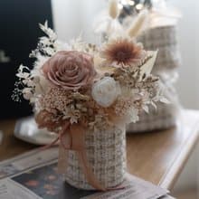 珠光玫瑰小香風永生盆花 開幕花 情人 生日 禮物 奶茶色永陞玫瑰