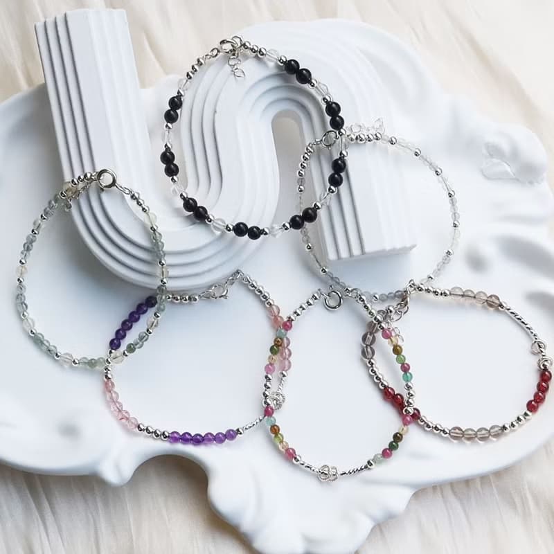 【水晶手串】多彩水晶x天然石x自己動手做xDIY純銀水晶手鍊材料包