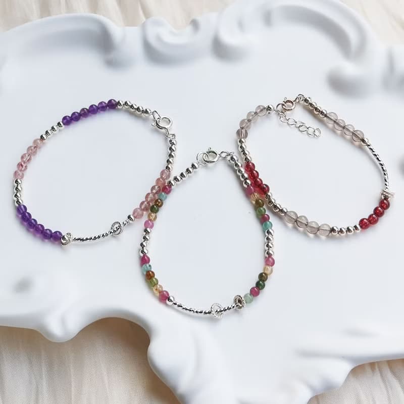 【水晶手串】多彩水晶x天然石x自己動手做xDIY純銀水晶手鍊材料包
