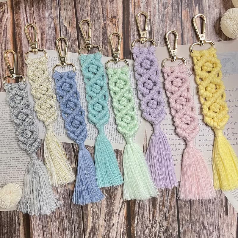 Macrame 編織 流蘇 鑰匙圈 吊飾 多色