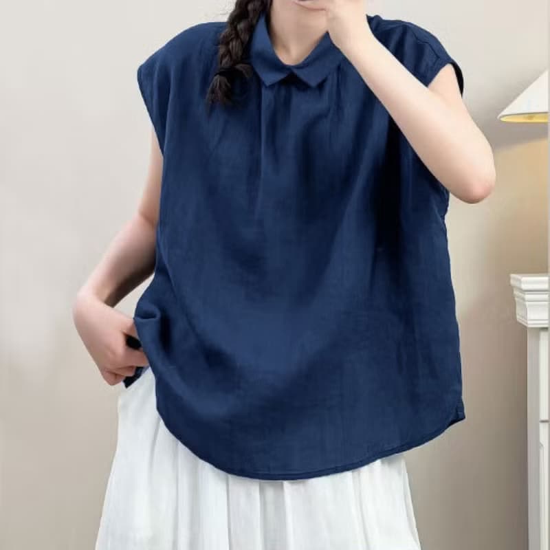 Cotton top shirt  oversized Small collar, sleeves below shoulders.  handmade
