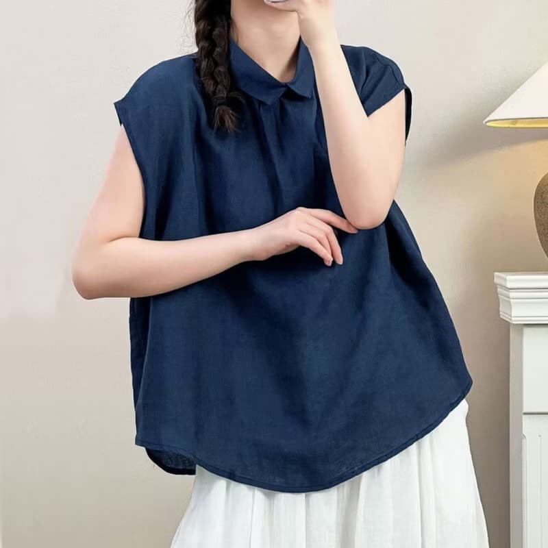 Cotton top shirt  oversized Small collar, sleeves below shoulders.  handmade