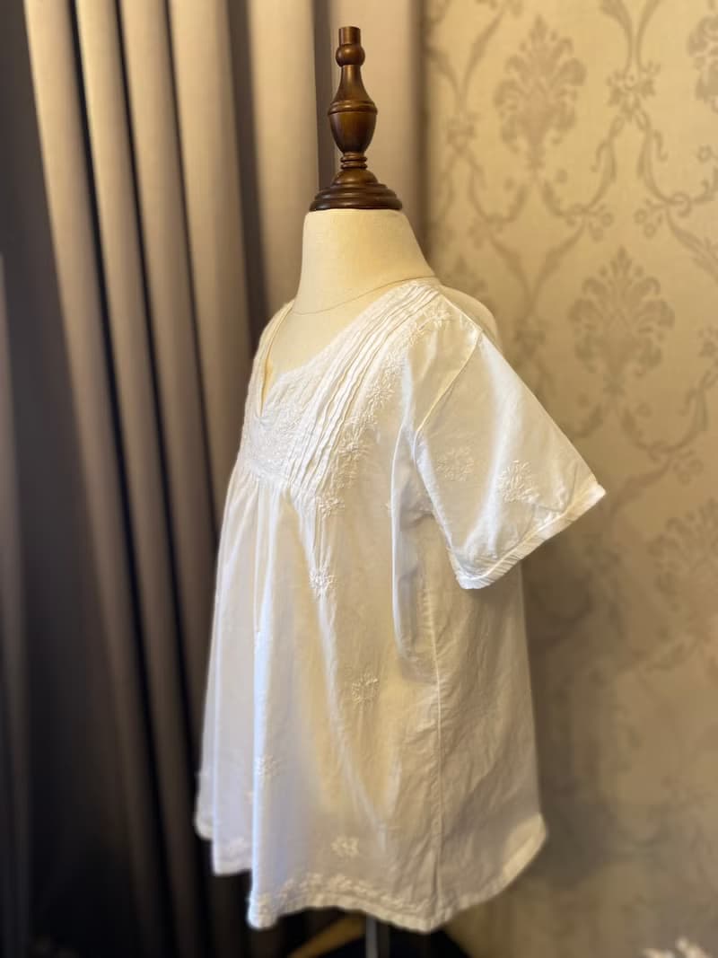 歐風小花蕾絲刺繡女童古著上衣