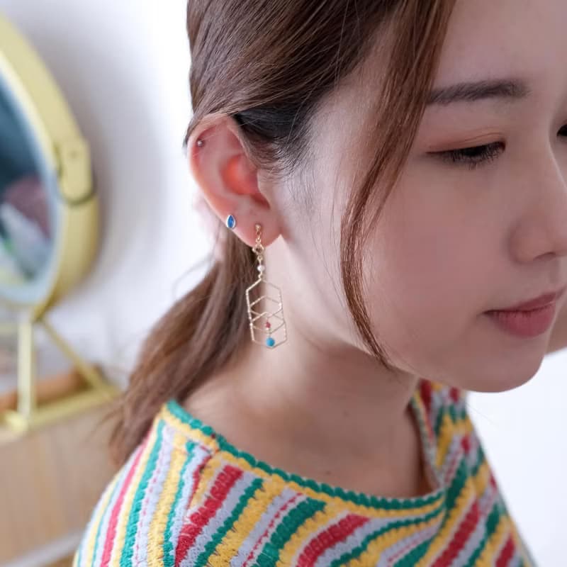 Elif | 波希米亞 | 土耳其民族風 幾何六角形耳環 | 松石藍