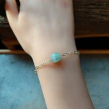 天然緬甸翡翠冰種飄藍不規則珠 925純銀手鍊 072019