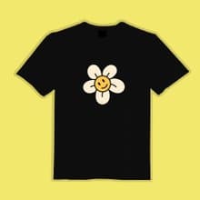 DREW 雛菊 花文創 衣服 T恤 黑T 童裝 純棉 吸濕排汗 涼感衣