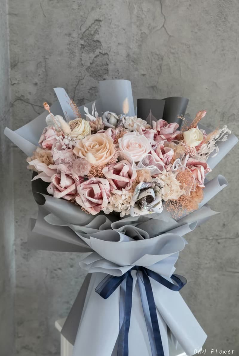 藍色花束/錢花花束/鈔票花束/錢花束/有錢花/永生花花束/生日花束