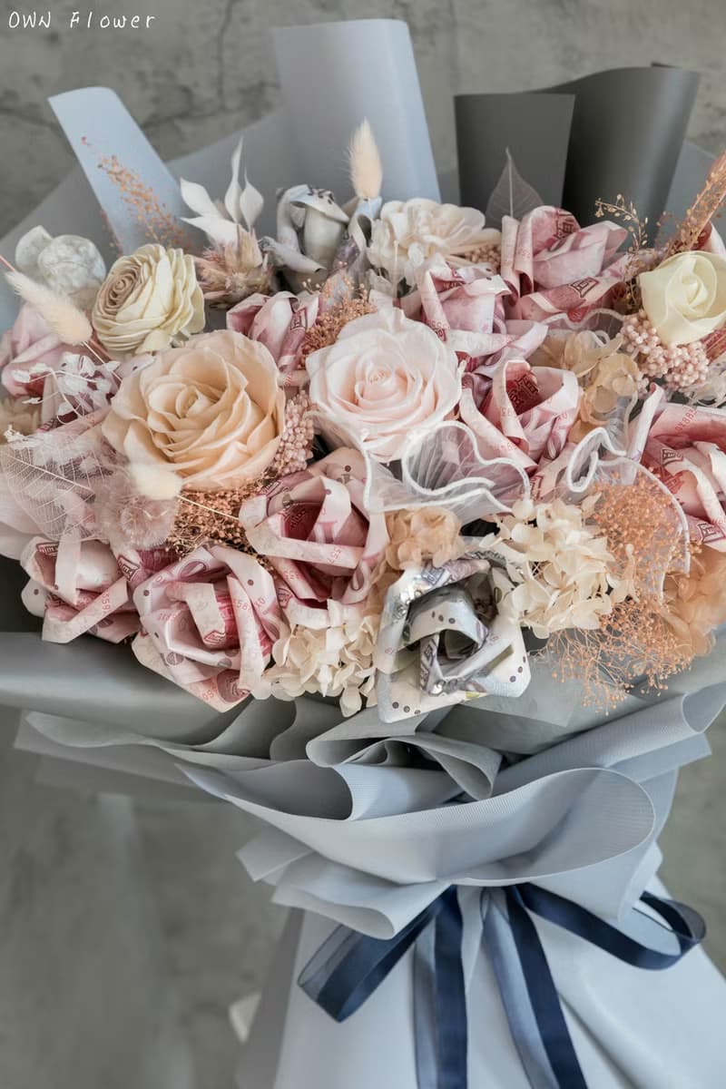 藍色花束/錢花花束/鈔票花束/錢花束/有錢花/永生花花束/生日花束