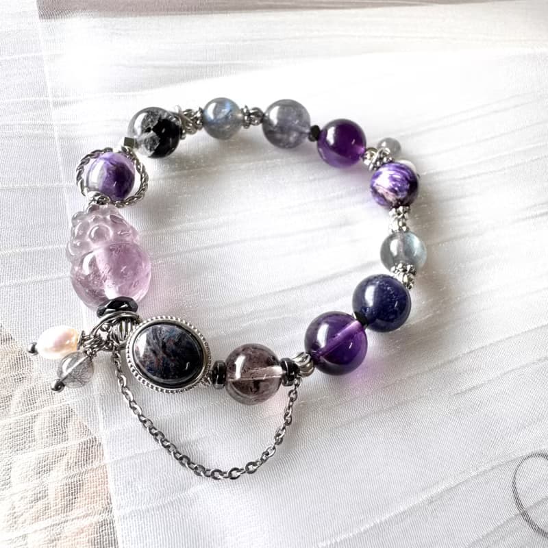 招財迎貴人紫色水晶 紫超七 紫水晶 紫龍晶 堇青石 拉長石 閃