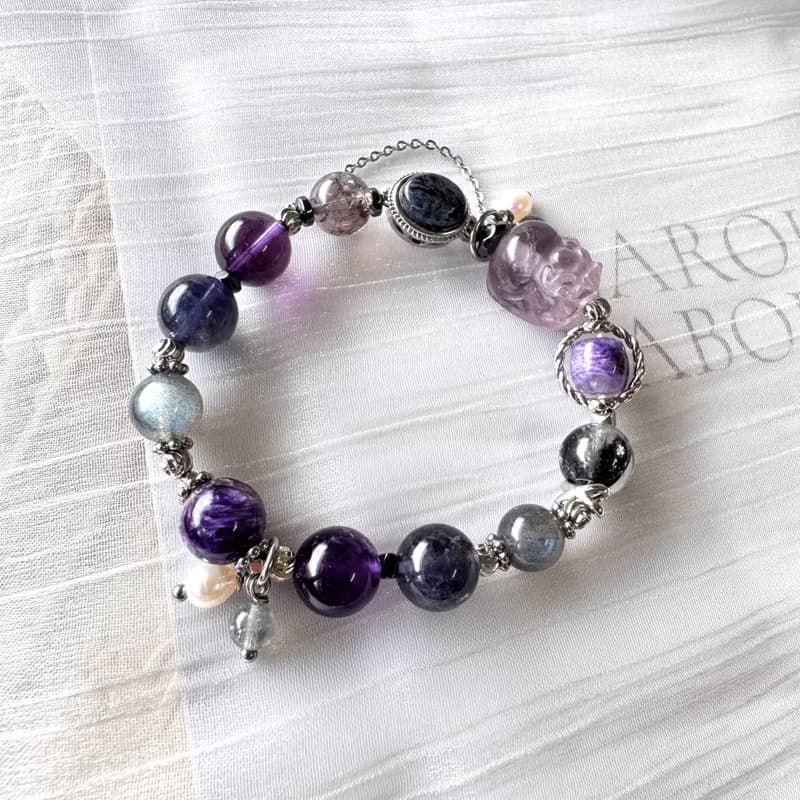 招財迎貴人紫色水晶 紫超七 紫水晶 紫龍晶 堇青石 拉長石 閃