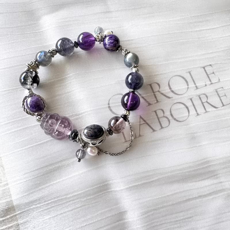 招財迎貴人紫色水晶 紫超七 紫水晶 紫龍晶 堇青石 拉長石 閃