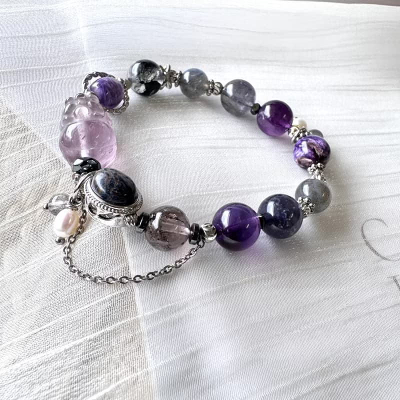 招財迎貴人紫色水晶 紫超七 紫水晶 紫龍晶 堇青石 拉長石 閃